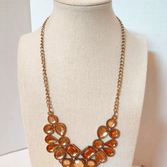 Stunning EL Gold Tone Champagne Glass Statement Bib Cocktail Necklace 19”-22" - Picture 5 of 6